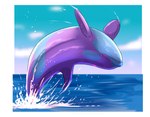 ambiguous_gender blue_body blue_sky cloud dorsal_fin feral fin markings pink_eyes pink_spots purple_body sea sky solo splash spots spotted_body upside_down water imperatorcaesar cetacean dolphin mammal marine oceanic_dolphin orca toothed_whale