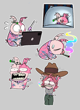angelbite_piercing anthro cellphone chibi collar drawing_tablet drugs ear_piercing electronics eyes_closed facial_piercing female feral full_body_tattoo gauged_ear grey_background hair lip_piercing marijuana marijuana_blunt nose_piercing nose_ring phone piercing pink_body pink_hair pink_skin ring_piercing simple_background smartphone smoking smoking_marijuana stud_piercing tattoo wide_eyed sparkibarki domestic_pig mammal suid suine sus_(pig) hi_res nonbinary_(lore)
