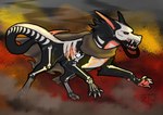 bone feral fire male skeleton solo zhekathewolf canid mammal monster unknown_species hi_res sketch