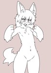 anthro embarrassed featureless_crotch female flat_chested nipples simple_background solo kiukiu lagomorph leporid mammal rabbit hi_res spot_color