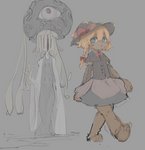 alternate_species ambiguous_gender anthro black_clothing clothing duo furrification grey_background hat headgear headwear looking_aside multi_mouth simple_background witch_hat anonymous_artist cookie_(touhou) made_in_abyss touhou marisa_kirisame meguru_(cookie) yuuhi_(cookie) monster narehate hi_res