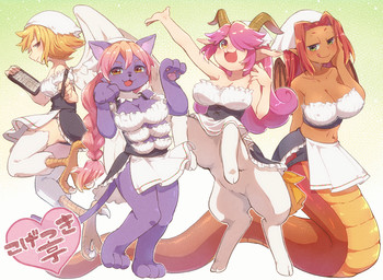 3_fingers 5_fingers 6_breasts anthro apode avian_feet breasts cleavage clothed clothing feet female fingers fur group hair heart_symbol holding_object humanoid_pointy_ears legless looking_at_viewer midriff multi_breast nipple_outline on_hind_legs open_mouth pointy_ears scutes serpentine split_form talons text toes tongue tongue_out wings rekiaqua6981 interspecies_reviewers hawkuto_(interspecies_reviewers) nunu_(interspecies_reviewers) satile_(interspecies_reviewers) serpelia_(interspecies_reviewers) animal_humanoid avian avian_humanoid bovid bovid_taur caprine caprine_taur domestic_cat draconcopode felid feline felis goat goat_taur humanoid lamia mammal mammal_taur reptile scalie snake taur winged_humanoid hi_res