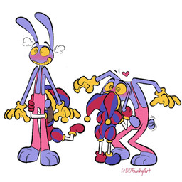 4_fingers anthro bent_legs blush duo ear_pull female fingers heart_symbol hug hugging_another hugging_from_behind kiss_on_lips kissing larger_male male raised_leg size_difference smaller_female spiral spiral_eyes steam_from_ears surprised tail tail_motion tailwag ddfreakyart glitch_productions the_amazing_digital_circus jax_(tadc) pomni_(tadc) humanoid lagomorph leporid mammal rabbit 1:1 hi_res