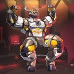 abs anthro barazoku biceps big_muscles biped cuff_(restraint) flexing flexing_bicep handcuffs huge_muscles leg_cuffs machine male mech_suit mecha metal_cuffs muscular muscular_anthro muscular_male pecs restraints solo spreader_bar glaucablitz sukia_cervio deer mammal 1:1 2024 hi_res