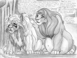 belly big_belly dialogue digitigrade duo feral male pregnant pregnant_male quadruped tail tail_tuft text tuft water leovictor arthos sykur felid lion mammal pantherine 2008 comic english_text greyscale monochrome shaded