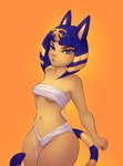 5_fingers anthro bandeau blue_eyes blue_hair breasts chest_wraps clothed clothing eyebrows eyelashes female fingers hair looking_at_viewer skimpy small_breasts solo topwear under_boob uraeus wraps yellow_body monian animal_crossing nintendo ankha_(animal_crossing) domestic_cat felid feline felis mammal 2021 absurd_res hi_res