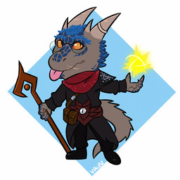 chibi claws clothing eyewear glasses horn magic male orange_eyes robe scar solo tail tongue volentis microsoft the_elder_scrolls kaal_(secretkaal) argonian humanoid lizard reptile scalie 1:1