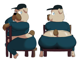 anthro big_butt black_nose blue_eyes bottomwear brown_body brown_ears brown_fur brown_tail butt chair clothed clothing curled_tail fur furniture green_bottomwear green_clothing green_hat green_headwear green_pants green_shirt green_topwear hat headgear headwear looking_back male multicolored_body multicolored_fur obese obese_anthro obese_male on_chair overweight overweight_anthro overweight_male pants plumber rear_view shirt side_view simple_background sitting sitting_on_chair solo tail teapot_(body_type) thick_thighs topwear two_tone_body two_tone_fur uniform white_background colossalstars billy_(colossalstars) canid canine canis domestic_dog mammal molosser pug small_molosser toy_dog 2025 5:4 digital_media_(artwork) hi_res