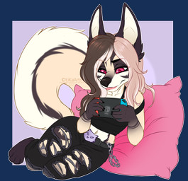 4_toes 5_fingers anthro big_tail black_nose chibi clothed clothing electronics eyebrows eyelashes feet female fingers fur game_console gaming hair multicolored_body navel playing_video_game purple_eyes smile solo tail tan_body toes two_tone_body ei-ka nintendo nintendo_switch canid canine fox mammal 2020 alpha_channel digital_media_(artwork)