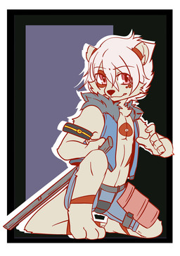 3_toes 5_fingers abstract_background anthro armband armor barefoot biped black_nose border bottomwear brown_body brown_fur clothed clothing crouching eye_through_hair eyebrow_through_hair eyebrows feet fingers fur fur_markings grey_body grey_fur hair holding_melee_weapon holding_object holding_sword holding_weapon jacket kneeling looking_aside male markings melee_weapon multicolored_body multicolored_fur on_one_knee open_clothing open_jacket open_topwear pink_eyes shorts simple_background sleeveless_clothing solo sword toes topwear translucent translucent_hair two_tone_body two_tone_fur weapon white_border white_hair saku1saya kita_(saku1saya) mammal mustelid otter 2015