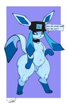 anthro clothing collar dialogue femboy genitals hat headgear headwear male micropenis mostly_nude penis semi-anthro small_penis solo speech_bubble tail thick_thighs emmet_twunks nintendo pokemon razz_(emmet_twunks) eeveelution generation_4_pokemon glaceon pokemon_(species) absurd_res hi_res