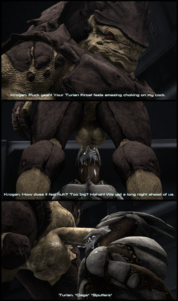 4_balls balls big_balls big_penis bodily_fluids butt cum cum_drip cum_in_mouth cum_inside cum_on_chest cum_on_face cum_on_neck dialogue dripping duo erection fellatio genital_fluids genitals huge_balls huge_penis humanoid_genitalia humanoid_penis interspecies kneeling kneeling_oral_position male male/male male_penetrated male_penetrating male_penetrating_male multi_balls multi_genitalia muscular muscular_male nude open_mouth oral penetration penile penis sex standing text xenophilia cheap-wazoo bioware electronic_arts mass_effect alien krogan turian 3d_(artwork) absurd_res digital_media_(artwork) english_text hi_res source_filmmaker_(artwork)