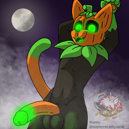 anthro balls circumcised food for_a_head fruit genitals glowing glowing_eyes humanoid_genitalia humanoid_penis light male moon moonlight penis plant pumpkin pumpkin_head solo ltpa_art pumkat domestic_cat felid feline felis mammal object_head 1:1