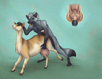 animal_genitalia animal_penis animal_vulva anthro anthro_on_feral anthro_penetrating anthro_penetrating_feral anus bestiality blue_eyes bodily_fluids brown_body brown_fur canine_genitalia canine_penis caprine_genitalia caprine_udders caprine_vulva countershade_torso countershading cum cum_on_vulva duo erection eyes_closed female female_penetrated feral feral_penetrated from_behind_position fur genital_fluids genitals green_background grey_body grey_fur hair headpat hip_grab hooves knot_bulge knot_root knotting male male/female male_on_feral male_penetrating male_penetrating_female mounting penetration penile penile_penetration penis penis_in_vagina petting sex sheath simple_background smile tan_body tan_fur teats tongue tongue_out udders vaginal vaginal_penetration vulva white_body white_fur white_hair regsmutt alpine_goat bovid canid canine caprine domestic_goat fox goat mammal red_fox silver_fox true_fox 2026 digital_drawing_(artwork) digital_media_(artwork)