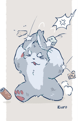 >_< ambiguous_gender anthro biped bodily_fluids border bruised bruised_arm bruised_ear bruised_leg can cloud_emanata container countershade_face countershade_fur countershade_torso countershading cross-popping_vein emanata eyes_closed flash_emanata fluffy front_view fur gloves_(marking) grey_body grey_fur holding_head holding_own_head markings medium_comic motion_lines multicolored_body multicolored_fur nude_anthro offscreen_character open_mouth pawpads paws pink_pawpads raised_arms running running_away simple_background solo speech_bubble sweatdrop_(iconography) tan_background tears text throwing_object trash tuft two_tone_body two_tone_fur white_body white_border white_fur kuromonsart lagomorph leporid mammal rabbit 2025 artist_name comic digital_drawing_(artwork) digital_media_(artwork) english_text full-length_portrait hi_res portrait shaded simple_shading
