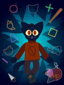 ambiguous_gender anthro baseball_bat bat_(object) biped blue_body blue_ears blue_fur blue_hair blue_tail bottomwear brown_clothing clothing dagger footwear fur grey_clothing hair looking_at_viewer melee_weapon orange_clothing pants paws red_eyes red_hair shoes solo sweater tail topwear weapon potato_the_chip night_in_the_woods mae_borowski domestic_cat felid feline felis mammal 2019 hi_res signature female_(lore)