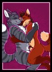 animal_genitalia anthro cuddling duo genitals hug love male male/male sheath stripes totakeki tanos zax_(zwalexan) canid canine domestic_cat felid feline felis fox hybrid mammal tabby_cat absurd_res hi_res