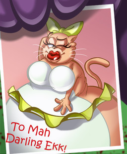 anthro belly big_belly big_breasts bottomwear bow_on_head breasts clothing duo featureless_breasts female fur lips male multicolored_body multicolored_fur obese obese_anthro obese_female one_eye_closed overweight overweight_anthro overweight_female photo pink_body pink_fur purple_body purple_fur red_lips skirt text two_tone_body two_tone_fur whiskers white_body white_fur wink chadrocco 20th_century_fox eek!_the_cat fox_kids nelvana annabelle_(eek!_the_cat) eek_(character) domestic_cat felid feline felis mammal 2008 digital_media_(artwork) english_text