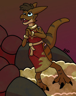 3_toes ambiguous_gender anthro big_tail brown_body claws clothed clothed_anthro clothed_male clothing crossdressing digitigrade dress duo feet femboy front_view fully_clothed long_tail male red_body red_clothing red_dress red_scales scales size_difference solo_focus tail tapering_tail thick_tail toes treasure_hoard rhp mythology dragon kobold mythological_creature mythological_scalie scalie digital_drawing_(artwork) digital_media_(artwork) hi_res