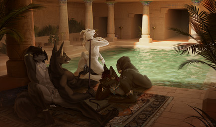 abs accessory after_sex andromorph andromorph/male andromorph_anthro anthro anthro_dominating_anthro anthro_on_anthro anthro_penetrated anthro_penetrating anthro_penetrating_anthro asphyxiation balls bath bathhouse black_body black_fur blush bodily_fluids breeding_spree butt choking collar countershade_torso countershading cum cum_in_vagina cum_inside cum_on_back cum_on_butt cum_on_ground detailed_background dominant dominant_anthro dominant_male ear_piercing ear_ring egyptian female female_anthro floppy_ears fluffy fluffy_tail from_behind_position fur furgonomics genital_fluids genitals gold_(metal) gold_jewelry group group_sex hair head_horn horn indoor_pool intersex intersex/male intersex_anthro jewelry leaking_cum leash leash_pull looking_pleasured lop_ears lying male male_anthro male_dominating_female multiple_orgasms muscular muscular_male necklace nude nude_andromorph nude_anthro nude_female nude_male on_back on_bottom on_front on_lap on_top one_after_another orgasm ovum palm_tree pawpads paws penetration penile penile_penetration penis_in_vagina piercing plant poolside predator/prey reverse_cowgirl_position ring ring_piercing scut_tail sex short_tail sitting sitting_on_lap snout sperm_cell submissive submissive_anthro submissive_female tail tail_accessory tail_jewelry tail_ring teeth tongue tongue_out tree vaginal vaginal_penetration water white_body white_fur kraaisha egyptian_mythology middle_eastern_mythology mythology jibade anubian_jackal bovid canid canine canis caprine goat jackal mammal procyonid raccoon wolf 2022 alternate_version_at_source dated english_description signature watermark