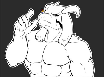 abs anthro bodily_fluids duo fur horn macro male micro muscular muscular_male pecs size_difference sweat white_body white_fur soonico undertale undertale_(series) asriel_dreemurr asriel_dreemurr_(god_form) frisk_(undertale) bovid caprine goat human mammal