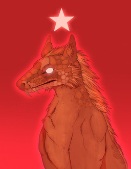 ambiguous_gender fangs feral fur pointy_ears red_background scales side_view simple_background snout solo teeth white_star han_(artist) fallout microsoft canid canine canis coyote hybrid mammal night_stalker_(fallout) pit_viper rattlesnake reptile scalie snake viper half-length_portrait hi_res portrait restricted_palette