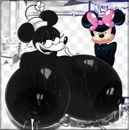 accessory anthro big_breasts black_body bodily_fluids bow_ribbon breast_milking breasts clothing duo female hair_accessory hair_bow hair_ribbon hat headgear headwear huge_breasts jealous lactating ribbons tears rabbit5gamer disney minnie_mouse mammal mouse murid murine rodent hi_res