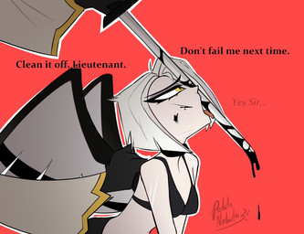 4_fingers ambiguous_gender arm_scar back_wings bdsm black_blood black_bottomwear black_bra black_clothing black_collar black_eyebrows black_gloves black_handwear black_text black_underwear black_wings blood blood_drip blood_on_face blood_on_sword blood_on_weapon bodily_fluids bottomwear bra breasts clothed clothed_ambiguous clothed_female clothed_humanoid clothing collar colored_blood dialogue dominant dominant_ambiguous dripping duo eyebrows eyelashes faceless_ambiguous faceless_character feathered_wings feathers female female_focus fingers gloves hair handwear holding_melee_weapon holding_object holding_sword holding_weapon honorific knife_play licking long_sleeves looking_up medium_breasts medium_hair melee_weapon midriff multicolored_clothing multicolored_topwear not_furry open_mouth outline pale_skin pink_tongue pupils red_background scar simple_background solo_focus submissive submissive_female submissive_humanoid sword talking_to_another talking_to_partner text tongue tongue_out topwear two_tone_clothing two_tone_topwear two_tone_wings underwear unusual_blood unusual_bodily_fluids weapon white_clothing white_hair white_outline white_topwear white_wings wing_grab wings yellow_clothing yellow_eyes yellow_topwear potatonebula hazbin_hotel hellaverse adam_(hazbin_hotel) lute_(hazbin_hotel) angel angel_humanoid humanoid winged_humanoid 2025 english_text signature male_(lore)