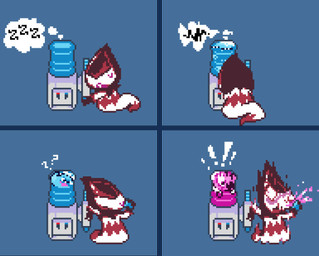 accident accidental_vore ambiguous_gender beverage blush blushing_profusely confusion container cup drinking_water duo female female/ambiguous feral holding_container holding_cup holding_object hydration semi-anthro serpentine shocked sleeping spit-take thought_bubble unwilling_pred unwilling_prey vore water water_cooler yelling yelling_at_another miner_mate_coffee deltarune undertale_(series) darkner elemental_creature mizzle_(deltarune) reptile rudinn rudinn_ranger scalie snake water_creature watercooler_(deltarune) comic hi_res