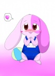 anthro blush brown_eyes camel_toe clothing female fur heart_symbol japanese long_ears looking_at_viewer pink_body pink_fur short_fur solo swimwear text unknown_artist happy_happy_clover pixiv sayuri_tatsuyama mallow_(happy_happy_clover) domestic_rabbit lagomorph leporid lop_rabbit mammal oryctolagus rabbit translated