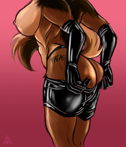 anthro armwear big_breasts big_butt black_armwear black_bottomwear black_clothing black_elbow_gloves black_gloves black_handwear black_latex black_shorts body_writing bottomwear breasts brown_body brown_fur butt clothing dressing elbow_gloves faceless_character female fluffy fluffy_tail fur gloves handwear latex latex_armwear latex_bottomwear latex_clothing latex_elbow_gloves latex_gloves latex_handwear latex_shorts rear_view shorts solo tail thong_straps cinnameana dora_schutzhund canid canine canis domestic_dog german_shepherd herding_dog mammal pastoral_dog 2021 hi_res