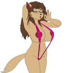 anthro areola big_breasts bikini breasts clothed clothing eyewear fellatio_gesture female freckles fur gesture glasses hair huge_breasts looking_at_viewer navel nipples one-piece_swimsuit open_mouth simple_background sling_bikini solo suggestive suggestive_gesture swimwear tail text tongue tongue_out two-piece_swimsuit callmewritefag fan_character tabby_stone domestic_cat felid feline felis mammal 2024 colored digital_drawing_(artwork) digital_media_(artwork) english_text hi_res