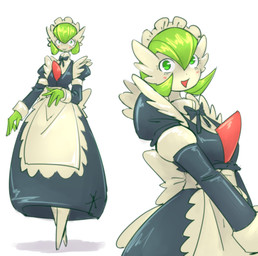 ambiguous_gender biped black_clothing black_dress blush bow_ribbon cheek_spikes chest_spike clothing dress eyelashes facial_spikes frilly frilly_clothing front_view green_eyes humanoid_hands maid_headdress maid_uniform mouth_closed multiple_angles not_furry open_mouth pseudo_hair simple_background smile smiling_at_viewer solo spikes spikes_(anatomy) thin_legs uniform white_background mokkoyu nintendo pokemon gardevoir generation_3_pokemon humanoid pokemon_(species) absurd_res digital_drawing_(artwork) digital_media_(artwork) hi_res shaded
