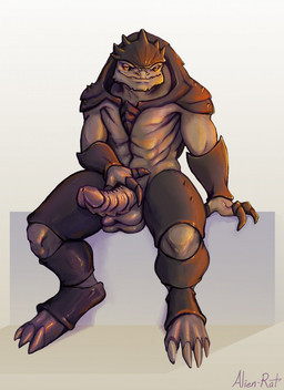 3_fingers 4_balls 4_toes balls erection feet fingers genitals grin looking_at_viewer male multi_balls multi_genitalia penis sitting smile smirk solo toes alien-rat bioware electronic_arts mass_effect alien krogan hi_res