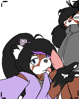 4_fingers anthro anthro_on_anthro balls black_body black_fur black_hair blue_eyes blush bottomless brown_body brown_fur camera_view clothed clothing countershade_face countershading duo erection eyebrows female fingers fur genitals gesture gloves_(marking) hair hand_gesture highlights_(coloring) imminent_sex looking_at_viewer male male/female markings multicolored_body multicolored_fur penis purple_highlights selfie simple_background tapering_penis tongue tongue_out v_sign white_background white_body white_countershading white_fur shinyumbre blizzard_entertainment warcraft mei_snowpaw miau_snowpaw ailurid bear mammal pandaren red_pandaren 2017 brother_(lore) brother_and_sister_(lore) incest_(lore) sibling_(lore) sister_(lore)