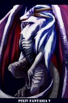 anthro blue_eyes chest_tuft claws fluffy fur horn male open_mouth pipe smoking_pipe solo tuft wings drawg_t mythology pixiv_fantasia dragon mythological_creature mythological_scalie scalie