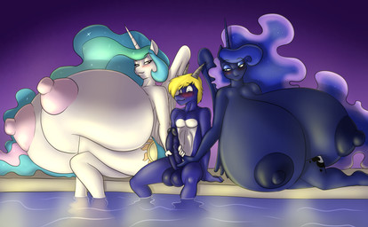 anthro areola balls big_breasts blush breasts collaborative collaborative_handjob collaborative_sex erect_nipples erection feathered_wings feathers female genitals group handjob horn huge_breasts hyper hyper_breasts male nipples nude penile penis sex trio wings hyperstorm_h marauder6272 friendship_is_magic hasbro my_little_pony mythology princess_celestia_(mlp) princess_luna_(mlp) dragon equid equine mammal mythological_creature mythological_equine mythological_scalie scalie winged_unicorn 2016 hi_res