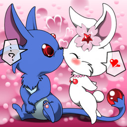ambiguous_gender anthro blue_body blue_fur blush chest_tuft duo eyes_closed feet female flower fur heart_symbol hindpaw jewelry kiss_on_lips kissing necklace pawpads paws plant question_mark red_eyes romantic romantic_ambiance romantic_couple sitting surprise_kiss surprised tail tuft white_body white_fur young young_anthro moroq jewelpet konami mythology sanrio sega sega_fave yu-gi-oh! crystal_beast_ruby_carbuncle ruby_(jewelpet) crystal_beast duel_monster hare japanese_hare lagomorph leporid mammal mythological_carbuncle mythological_creature 1:1 2009 crossover digital_drawing_(artwork) digital_media_(artwork)
