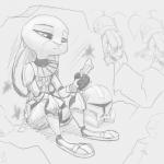 armor female group lightsaber melee_weapon military sitting soldier solo_focus warrior weapon w4g4 disney star_wars zootopia clone_trooper judy_hopps stormtrooper lagomorph leporid mammal rabbit 1:1 digital_media_(artwork) greyscale hi_res monochrome