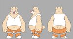 anthro belly blush bottomwear butt clothing humanoid_hands male overweight overweight_anthro overweight_male pants shirt simple_background solo tank_top topwear breeze_in_the_clouds pile_(breeze_in_the_clouds) american_black_bear bear black_bear kermode_bear mammal ursine 2019 pillarbox