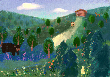 backpack biped black_body black_fur clothing detailed_background feral fur group hat headgear headwear outside plant toony tree white_body white_fur araru bear giant_panda mammal 2020 absurd_res hi_res