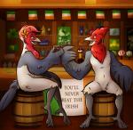 alcohol anthro bar beak beer beverage duo feathers female ireland male male/female manukoa open_mouth pose pub sitting smile text wings nicnak044 avian bird digital_media_(artwork) english_text