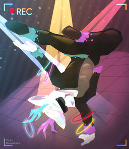 anthro antlers black_bottomwear black_clothing black_eyewear black_footwear black_jacket black_pants black_shoes black_sunglasses black_topwear blue_antlers blue_body blue_bottomwear blue_clothing blue_fur blue_jacket blue_nose blue_pants blue_topwear bottomwear clothed clothing cute_fangs dutch_angle eyewear fangs floor footwear fully_clothed fur glow_bracelet glowstick grey_inner_ear hair horn inner_ear_fluff jacket male open_clothing open_jacket open_mouth open_topwear pants pose purple_antlers purple_bottomwear purple_clothing purple_inner_ear_fluff purple_jacket purple_nose purple_pants purple_topwear recording_symbol recording_video shoes smile smirk solo spotlight sunglasses teeth tile tile_floor topwear tuft white_body white_fur white_hair skweekers deer mammal hi_res