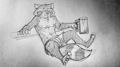 5_toes anthro barefoot biped boxers_(clothing) clothed clothing container cup feet front_view frown grumpy holding_container holding_cup holding_object male nipples pecs reclining sitting solo toes topless underwear k-9 guardians_of_the_galaxy marvel rocket_raccoon mammal procyonid raccoon 16:9 absurd_res graphite_(artwork) greyscale hi_res monochrome traditional_media_(artwork) widescreen