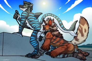 all_fours anal anthro anthro_on_anthro anus arm_support backsack balls blush butt claws collar dominant dominant_male duo erection feet foreplay genitals humanoid_genitalia humanoid_penis kneeling leash leash_pull licking male male/male non-mammal_balls non-mammal_ears non-mammal_hair nude oral pawpads penis perineum public rimming romantic romantic_couple sex standing submissive submissive_male tongue tongue_out tsaiwolf dezo sparxus ziggy_(dezo) aquatic canid canine fish mammal requiem_shark shark tiger_shark 2016 3:2 hi_res