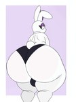 anthro balls big_butt biped blush butt clothed clothing genitals huge_butt logo long_ears male pupils rear_view solo solo_focus thick_thighs thong topless underwear white_body vincikkkk vincizinho_(artist) mel_doce_(virito) humanoid lagomorph leporid mammal rabbit absurd_res artist_logo artist_name hi_res signature