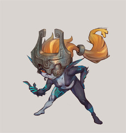 accessory arm_markings armor bent_over black_body black_skin breasts clothing ear_markings fangs featureless_breasts featureless_crotch female fused_shadow gesture hair hair_accessory hair_tie hand_gesture hand_on_hip headgear headwear helmet leg_markings long_hair looking_at_viewer markings mask mostly_nude open_mouth orange_hair pointing pupils red_pupils small_breasts solo spread_legs spreading teeth white_body white_skin yellow_sclera zeker nintendo the_legend_of_zelda twilight_princess midna humanoid imp twili absurd_res hi_res