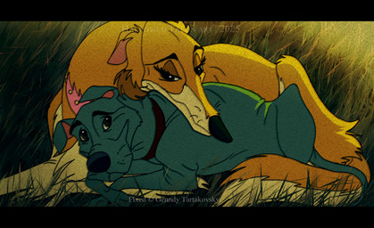 black_bars black_nose canon_couple collar cuddling duo female feral feral_on_feral fur grass grey_body grey_fur male male/female plant smile tail tan_body tan_fur toony hallowed-talon fixed_(film) bull_(fixed) honey_(fixed) borzoi canid canine canis domestic_dog hunting_dog mammal mixed_breed sighthound 2025 hi_res letterbox