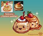 ambiguous_gender blush cherry custard_(food) dessert dripping duo feral food fruit limbless open_mouth open_smile plant pudding smile sparkles strawberry toony rappenem food_creature goo_creature digital_media_(artwork) hi_res pixel_(artwork)