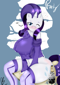 alcohol anthro beverage biped blue_eyes blush clothing cutie_mark drunk female fingers food fur hair horn legwear looking_at_viewer one_eye_closed purple_hair shirt sitting smile solo stockings substance_intoxication topwear white_body white_fur wink fladdykin friendship_is_magic hasbro my_little_pony mythology rarity_(mlp) equid equine mammal mythological_creature mythological_equine unicorn absurd_res hi_res portrait three-quarter_portrait